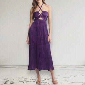 NEW SESSUN Trancoso Cutout Detail Halter Strap Midi Dress Picasso Lily Size S